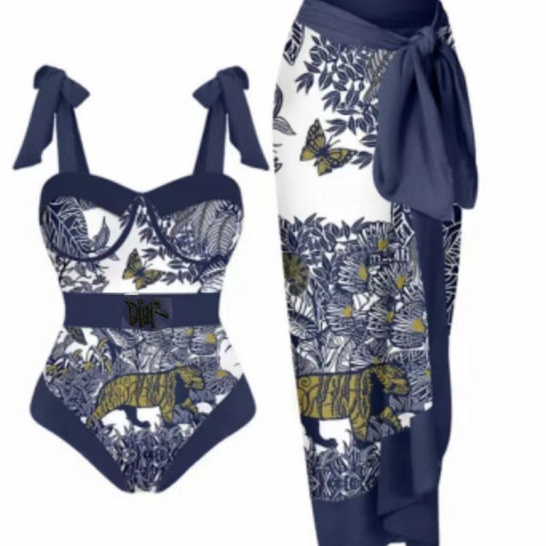CD Swimsuits White Navy Blue Cotton 180527