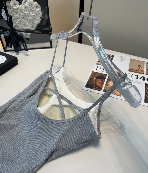 Chanel Rib-Knit Tank Top Dark Grey Cotton Polyamide 185829