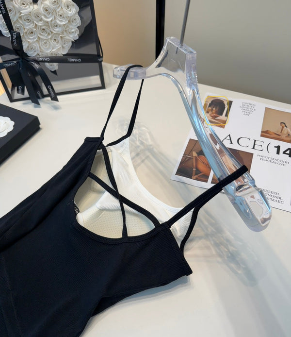 Chanel Rib-Knit Tank Top Black Cotton Polyamide 185830