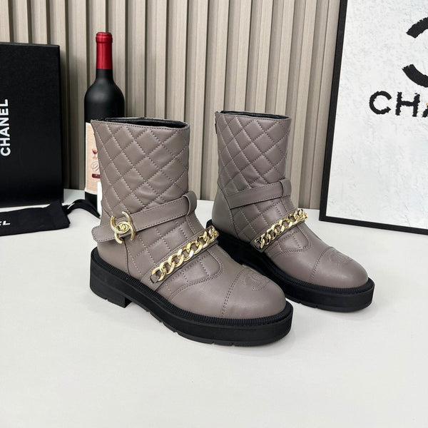 CC 26s Quilted Chain Boots Grey Calfskin 924502