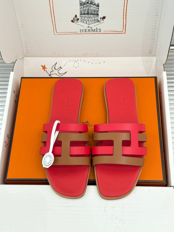 HM 26s Strappy Flat Sandals Brown Red Sheepskin 905781