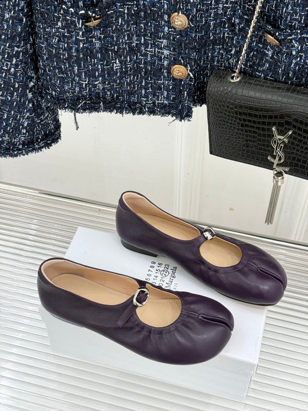MM6 26s Tabi Mary Jane Ballerina Flats Dark Purple Leather 991572