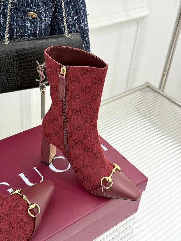 GG 26s Horsebit Ankle Boots 8.5cm Canvas 174667