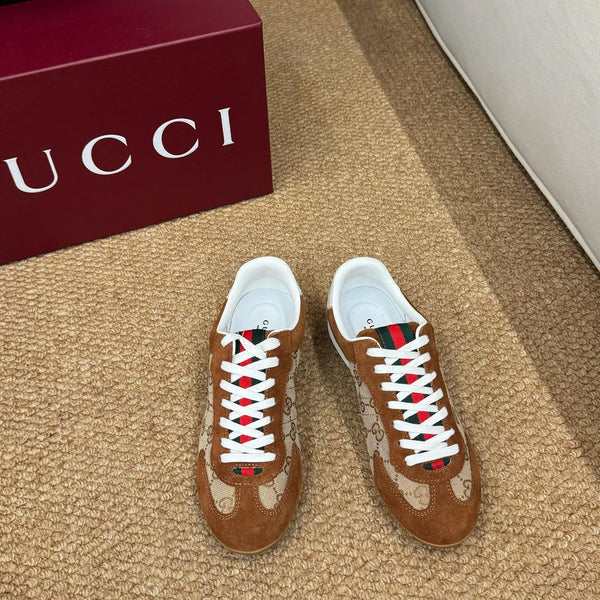 GG 26s Shift Sneakers Brown Suede Canvas 691475