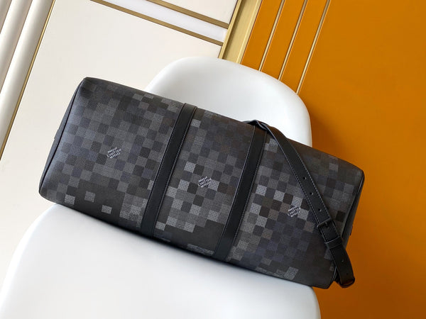 LV Keepall Bandouliere 50 Travel Bag Black Damoflage Canvas