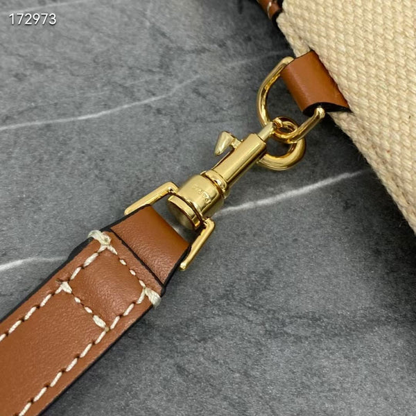 Celine Small Pouch with Anchor Embroidery Beige Brown Calfskin Textile