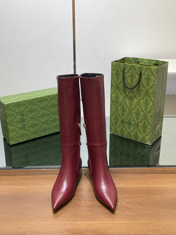 GG 26s Signoria Long Boot 4.5cm Burgundy Cowhide 997213