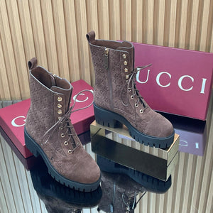 GG 26s Combat Boots Coffee GG-Embossed Suede 997187