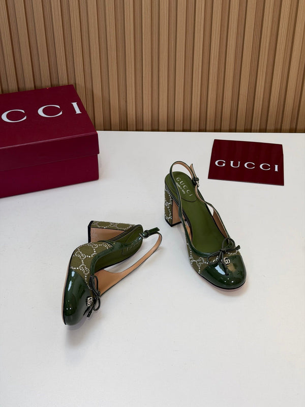 GG 26s Embellished Slingback Pumps 8CM Green Denim 997169