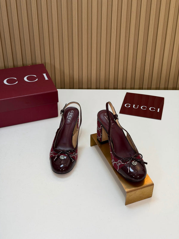 GG 26s Embellished Slingback Pumps 8CM Red Denim 997168