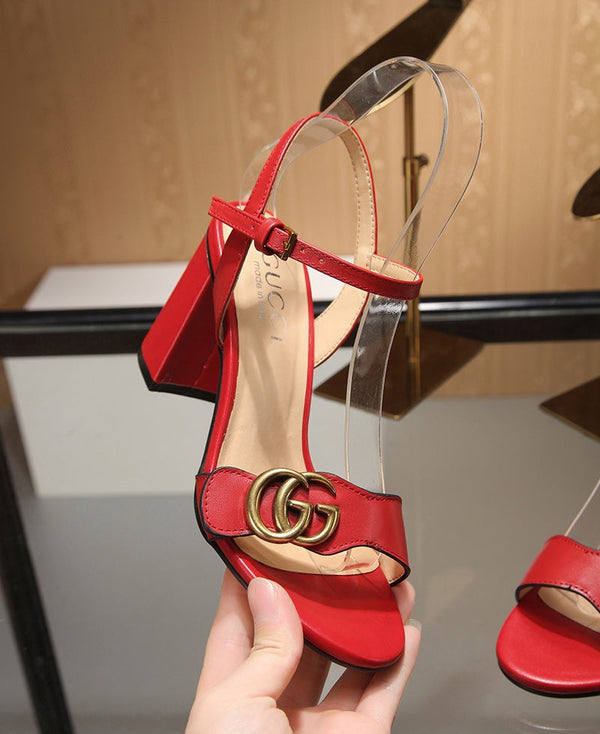 GG Marmont Ankle Strap Sandal 8cm Red Sheepskin 342565