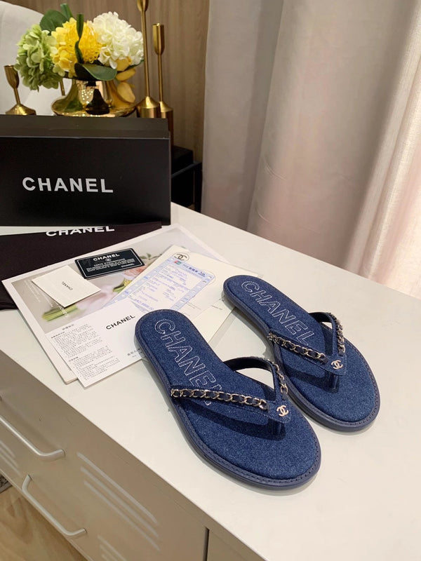 CC Chain Link Thong Flat Dark Blue Denim 696738
