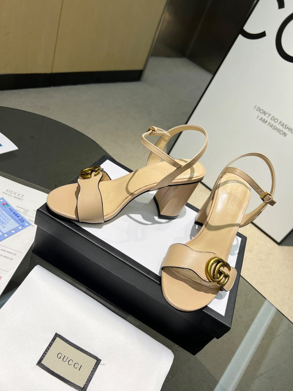 GG 26s Marmont Sandals 10cm Beige Leather 926704