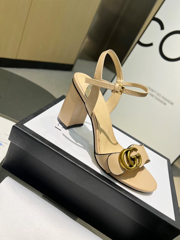 GG 26s Marmont Sandals 10cm Beige Leather 926704