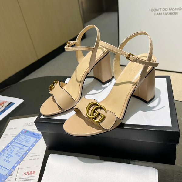 GG 26s Marmont Sandals 10cm Beige Leather 926704