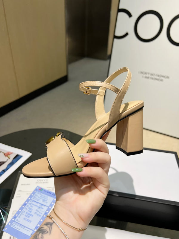 GG 26s Marmont Sandals 10cm Beige Leather 926704
