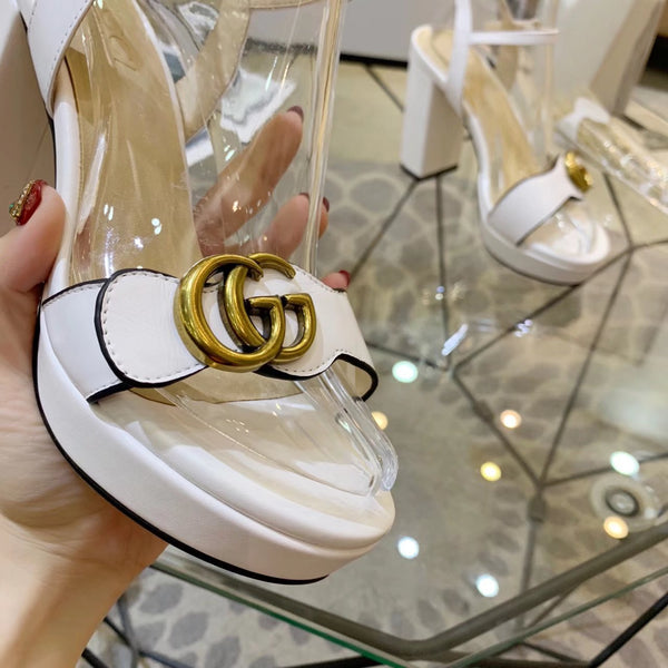 GG 26s Marmont Sandals 10cm White Leather 926705