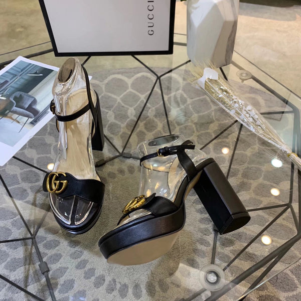 GG 26s Marmont Sandals 10cm Black Leather 926706