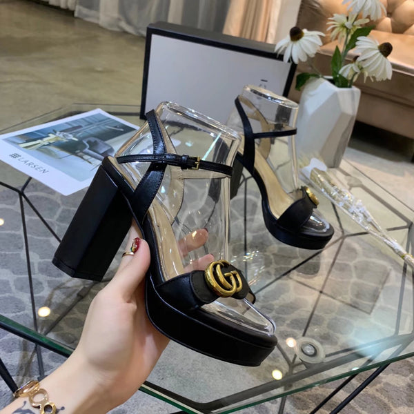 GG 26s Marmont Sandals 10cm Black Leather 926706