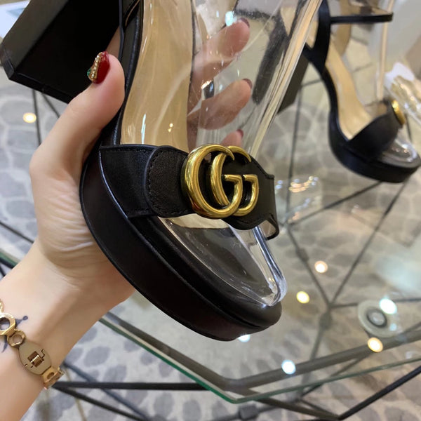 GG 26s Marmont Sandals 10cm Black Leather 926706