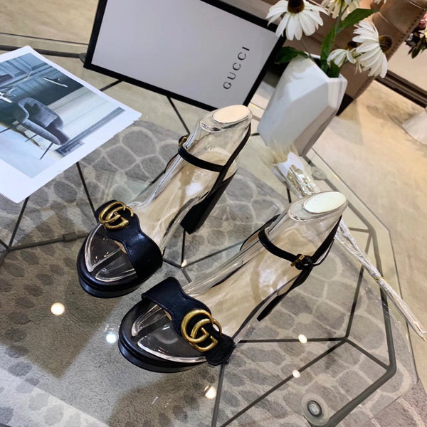 GG 26s Marmont Sandals 10cm Black Leather 926706