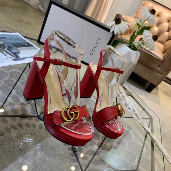 GG 26s Marmont Sandals 10cm Red Leather 926707