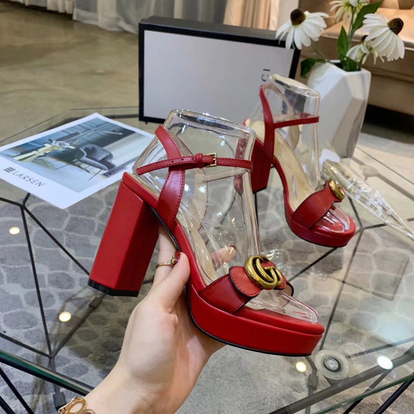 GG 26s Marmont Sandals 10cm Red Leather 926707