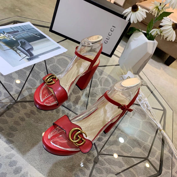 GG 26s Marmont Sandals 10cm Red Leather 926707
