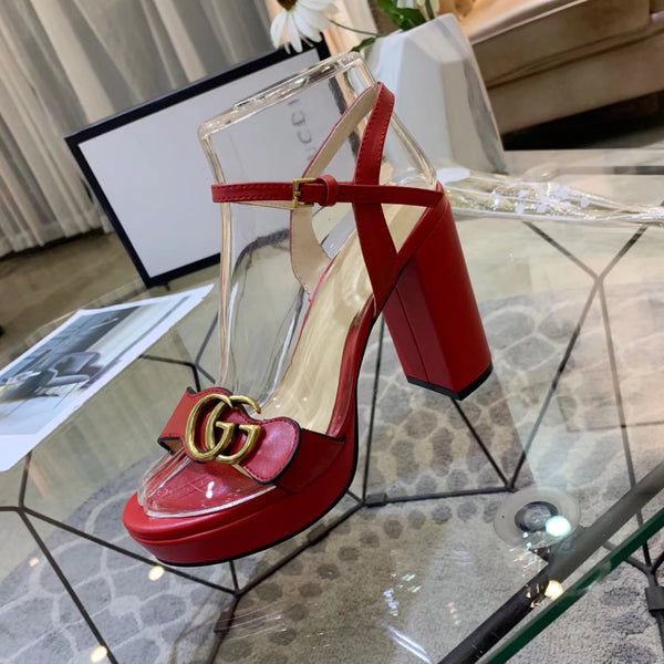 GG 26s Marmont Sandals 10cm Red Leather 926707
