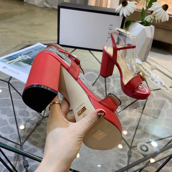 GG 26s Marmont Sandals 10cm Red Leather 926707