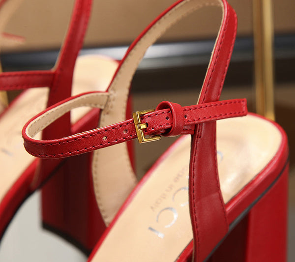 GG 26s Horsebit Sandals 8cm Red Leather Canvas 926699