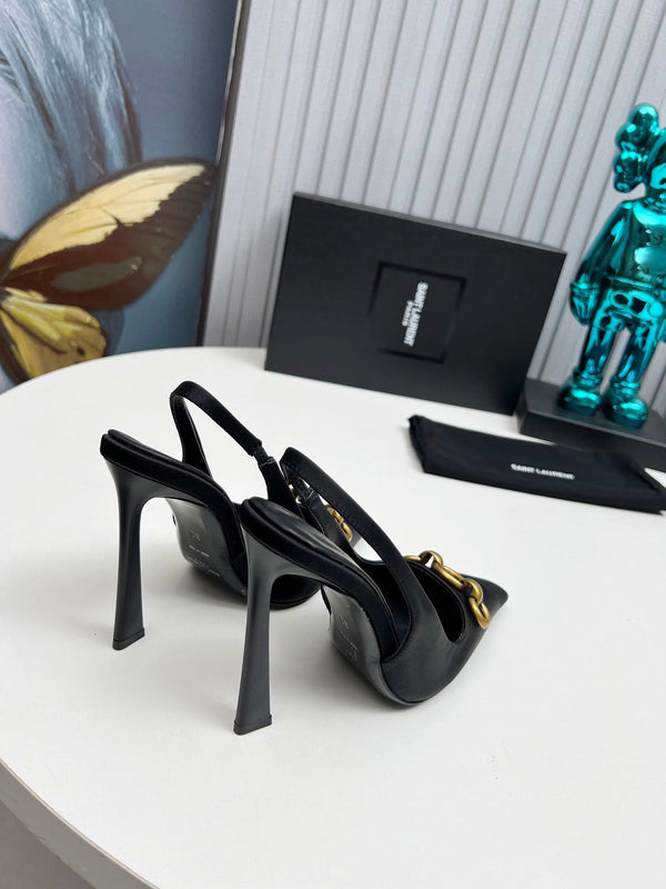YSL Hermione Slingback 11cm Black Silk 680404