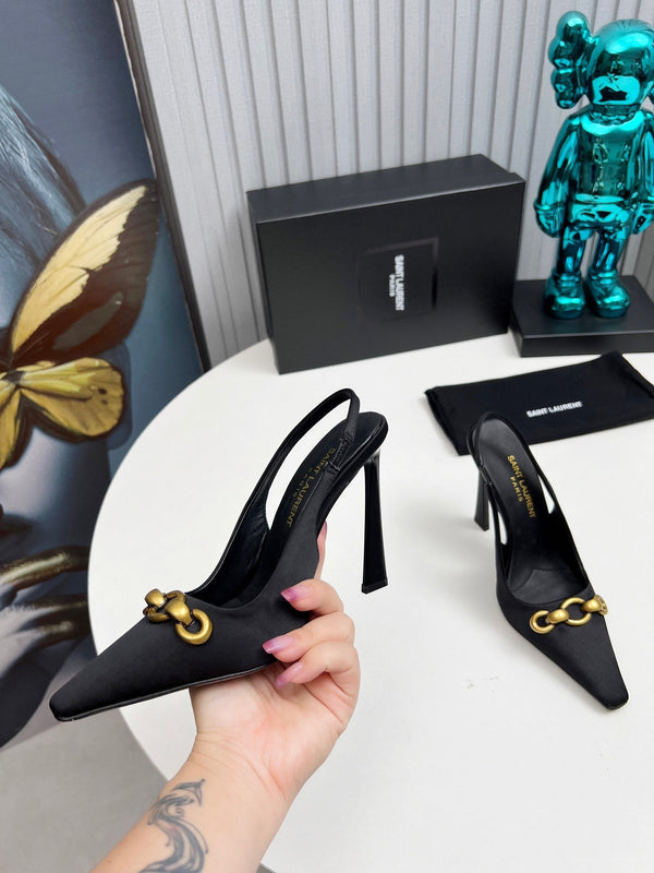 YSL Hermione Slingback 11cm Black Silk 680404