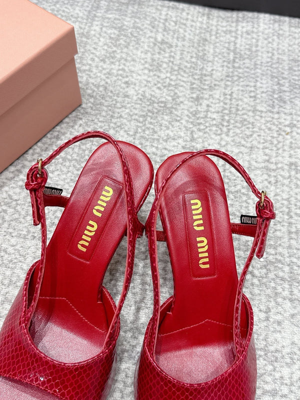 Miu 26s Heeled Sandals 8.5cm Red Snakeskin Texture 680491