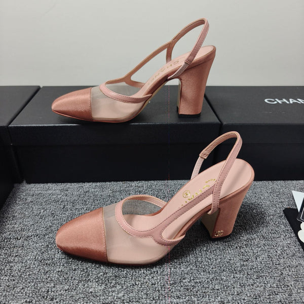 CC 26s Slingback 9.5cm Pink Mesh Fabric Sheepskin 681988