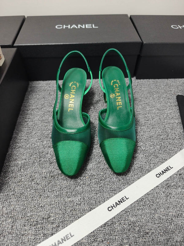 CC 26s Slingback 6.5cm Green Mesh Fabric Sheepskin 681993