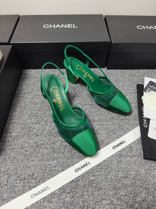 CC 26s Slingback 6.5cm Green Mesh Fabric Sheepskin 681993