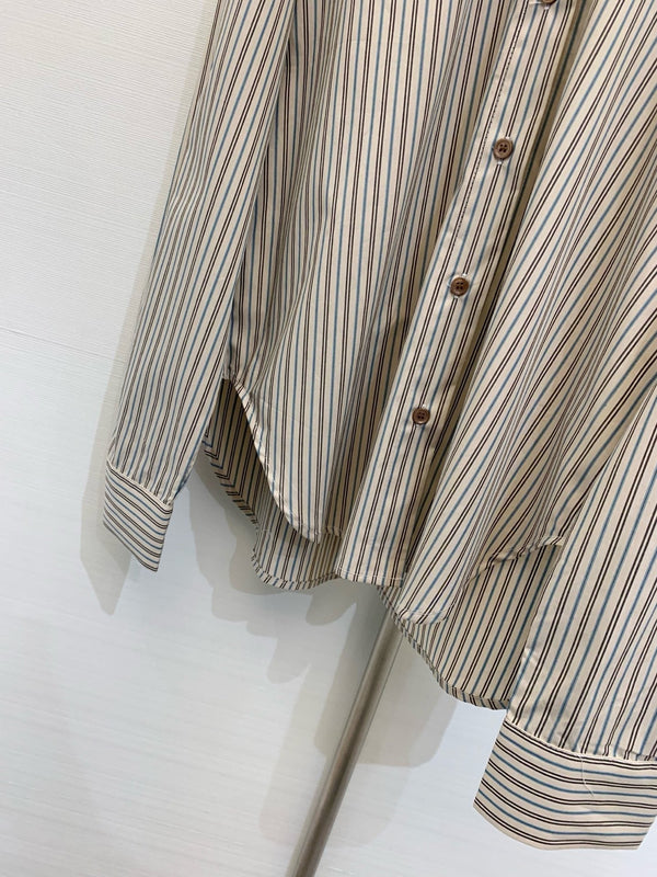 Miu Miu 25 Embroidered Striped Shirt Beige Brown Cotton