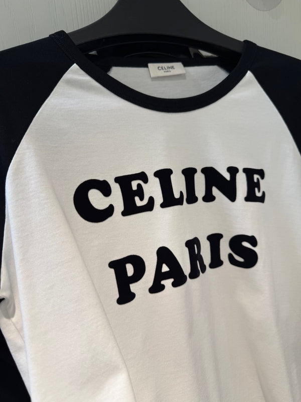 Celine 25 CELINE PARIS Long-sleeve T-shirt White mix Black Cotton