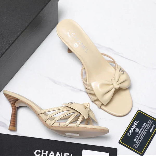 CC 2026 High-heeled Sandals With Delicate Bow 80mm Beige Cowhide 758428