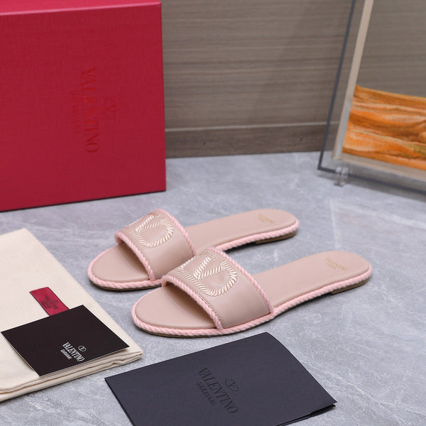 VLTN Torchon Slide Sandal Light Pink Leather Canvas 941250Cream