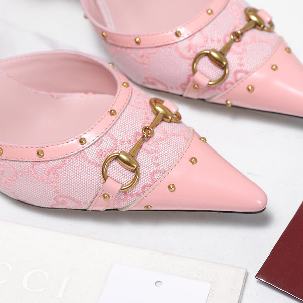 GG 26s Savoy Pumps Light Pink Lambskin Canvas 961238