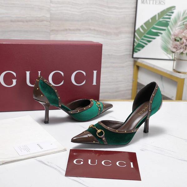GG 26s Savoy Pumps Brown Green Lambskin Velvet 961242