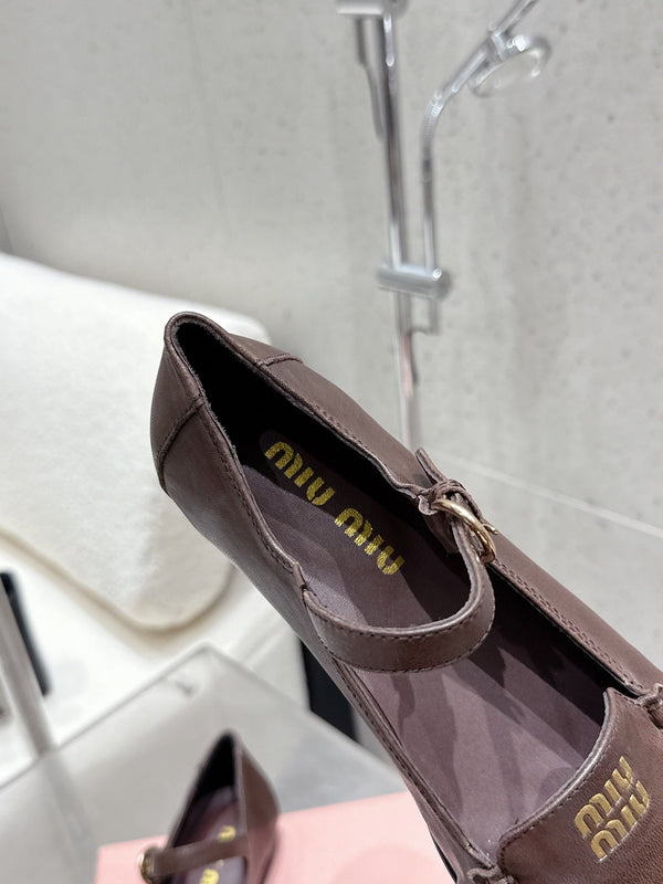 Miumiu 25 Mary Jane Loafer Brown Chocolate Cowhide 552428