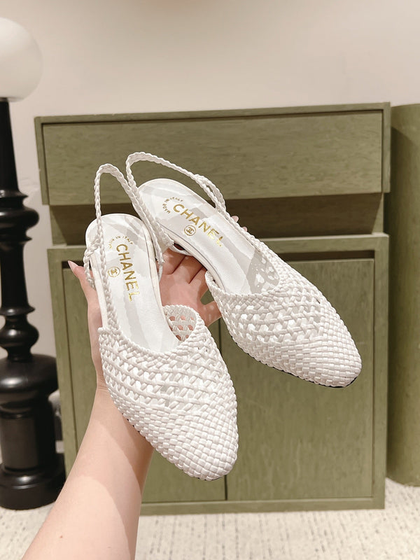 CC 26s Slingback Block Heel White Woven Sheepskin 762817