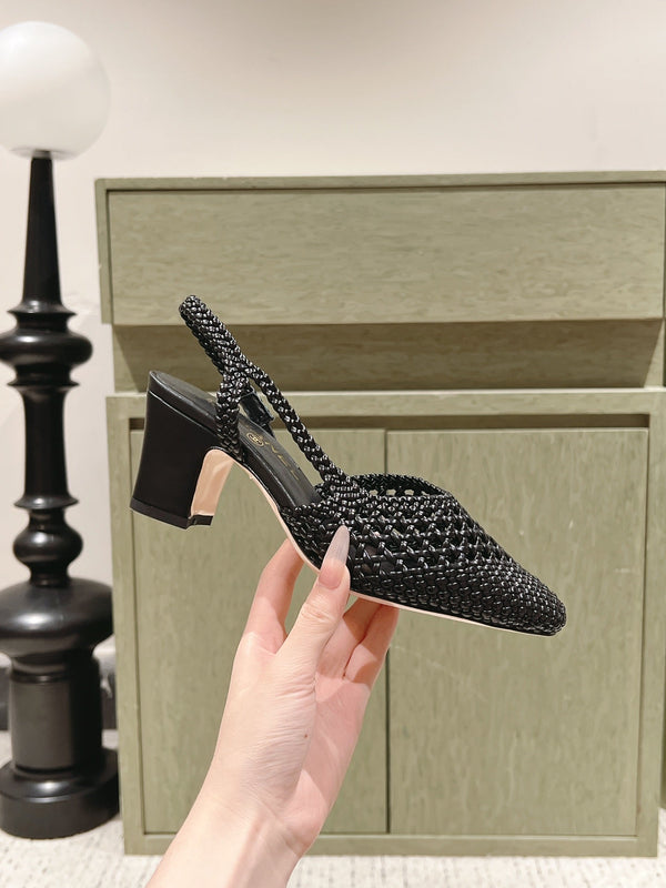 CC 26s Slingback Block Heel Black Woven Sheepskin 762818