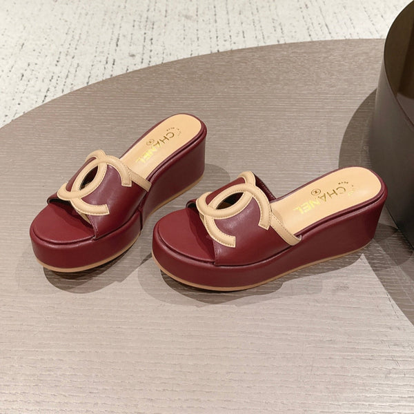 CC 26s Platform Mules Beige Burgundy Lambskin 916988