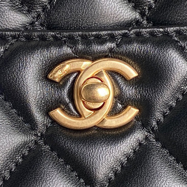 24K Shopping Bag 32cm Black Calfskin Gold Hardware