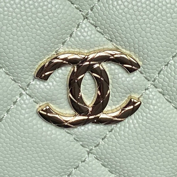 CC Coco Crush Handle Lunch Bag Light Green Caviar Leather