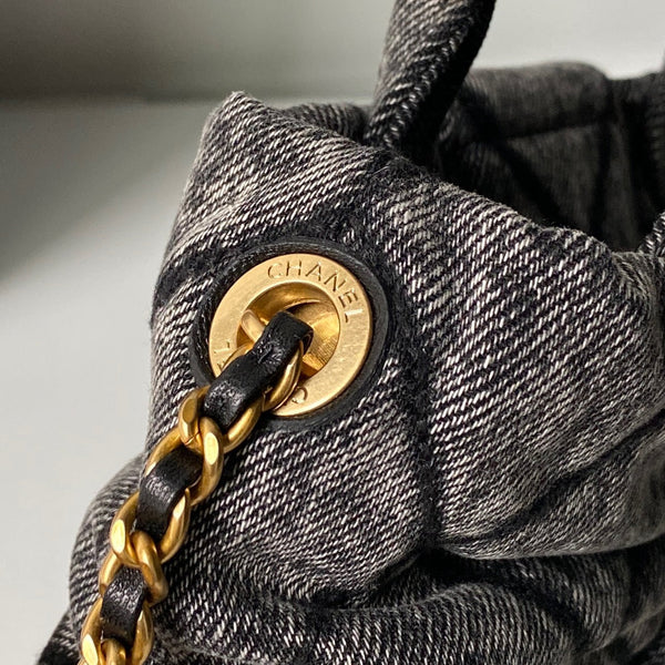 Chanel 25K Bow Bag 26cm Dark Gray Gold Denim Leather 295188